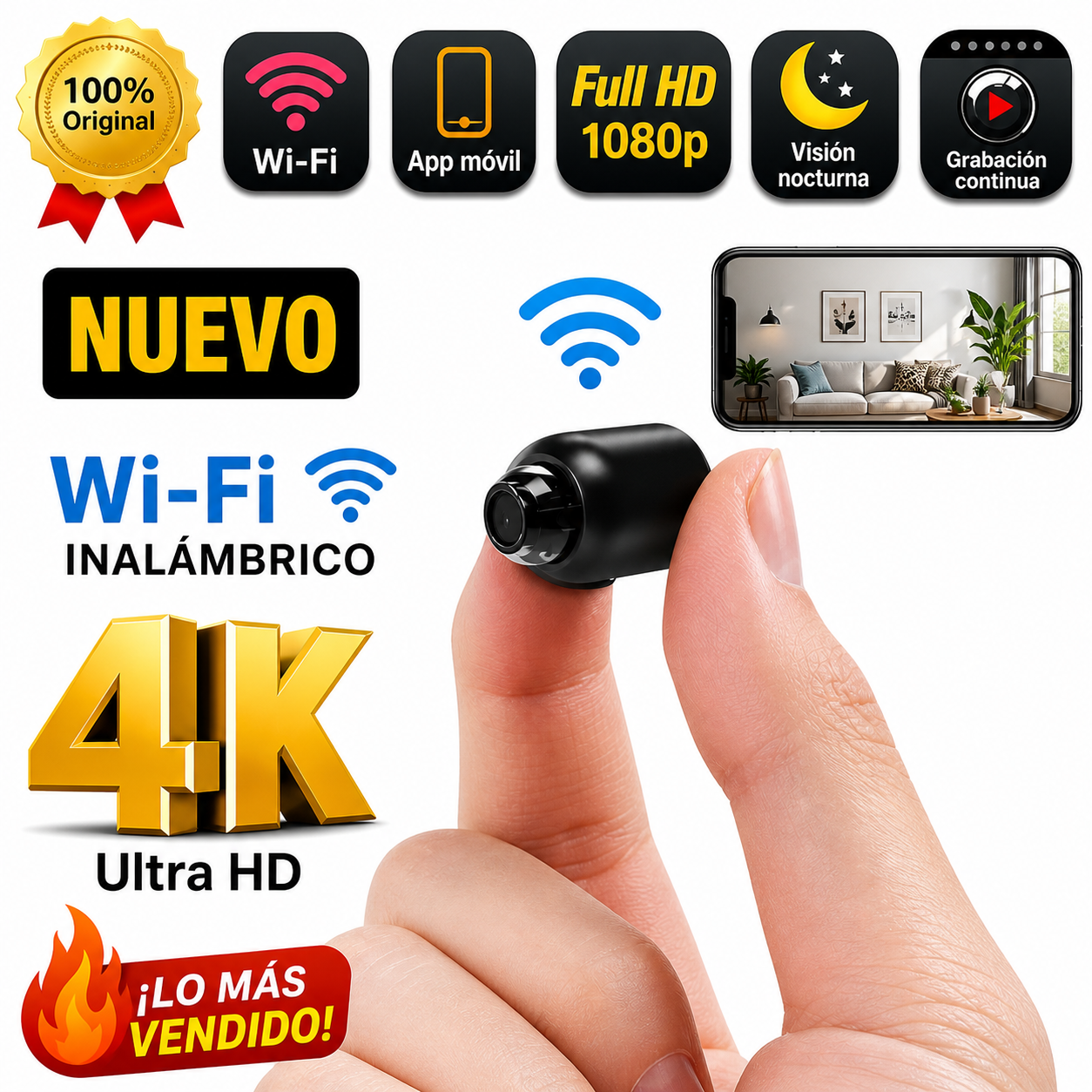 TecX - Minivideocámara de seguridad WiFi Nano Vision HD: inalámbrica y discreta